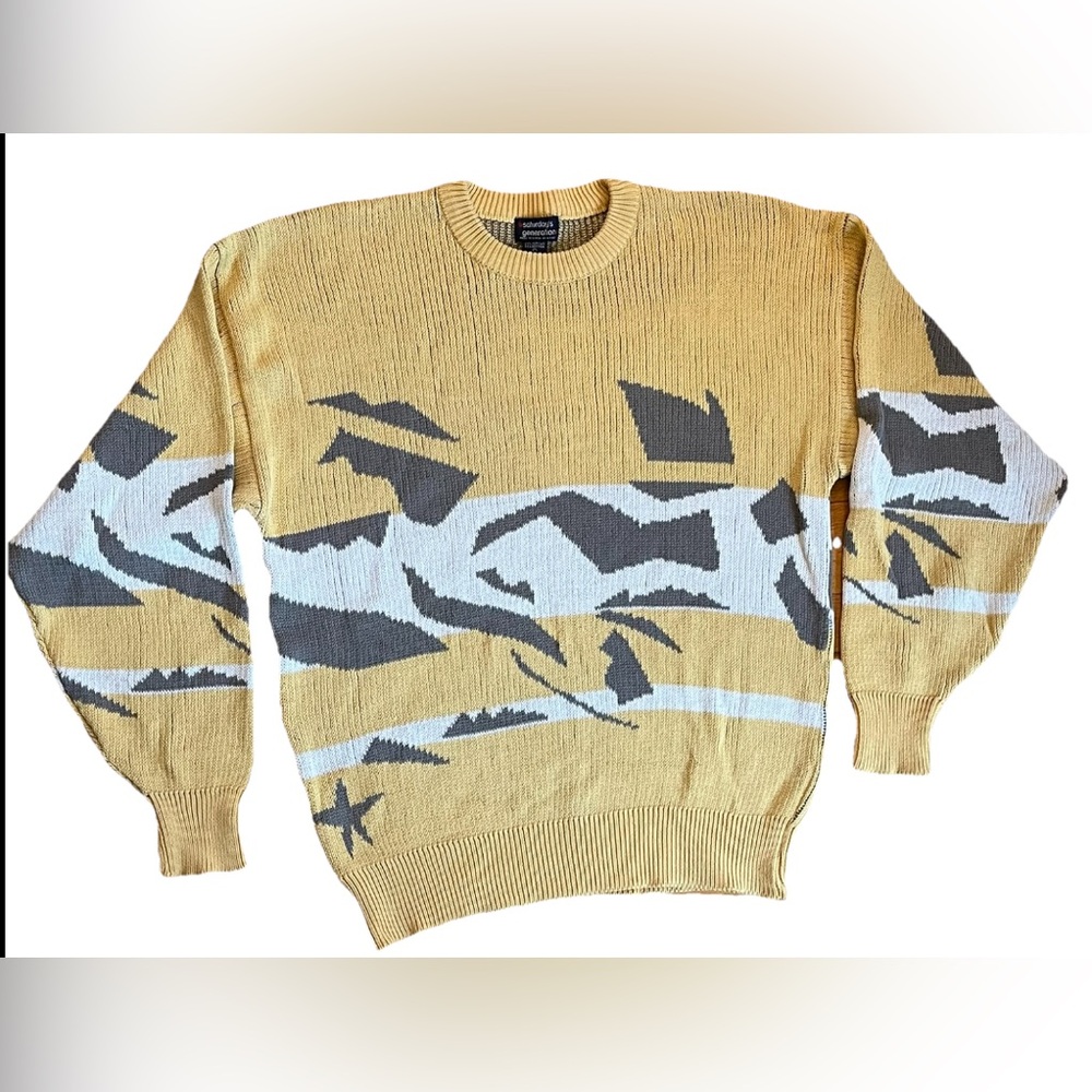 Y2K Vintage SATURDAYS GENERATION Cotton Blend Geometric Men’s Pullover Sweater L